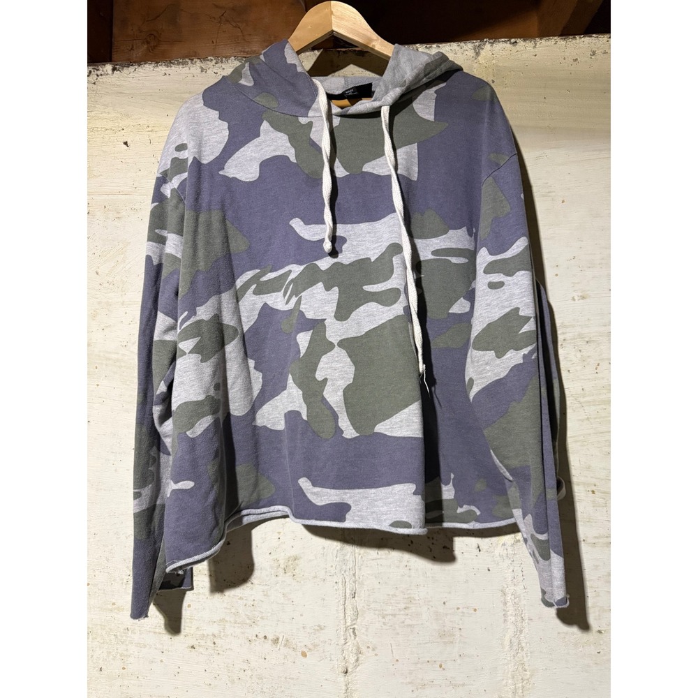 Stitch + Stardom Womens Camo Cropped Hoodie Purple Green Grey 2X Earthy Military